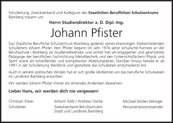 Anzeige von Johann Pfister von MGO