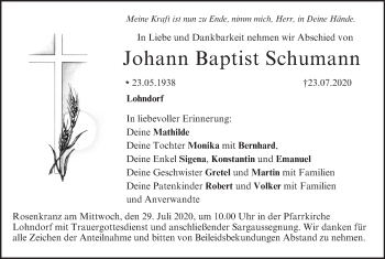 Anzeige von Johann Baptist Schumann von MGO