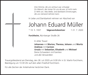 Anzeige von Johann Eduard Müller von MGO