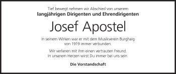 Anzeige von Josef Apostel von MGO