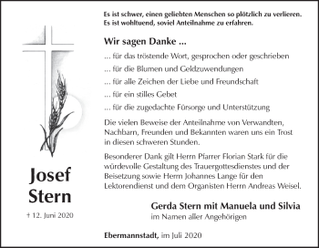 Anzeige von Josef Stern von MGO