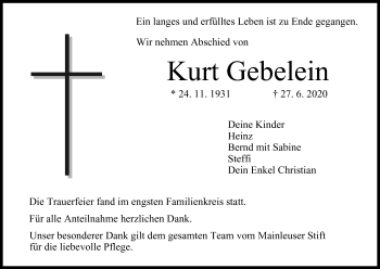Anzeige von Kurt Gebelein von MGO