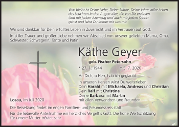Anzeige von Käthe Geyer von MGO