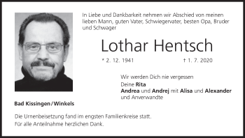 Anzeige von Lothar Hentsch von MGO