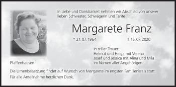 Anzeige von Margarete Franz von MGO
