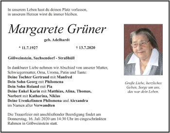 Anzeige von Margarete Grüner von MGO
