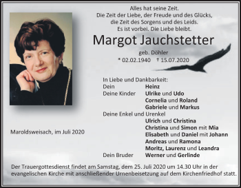 Anzeige von Margot Jauchstetter von MGO