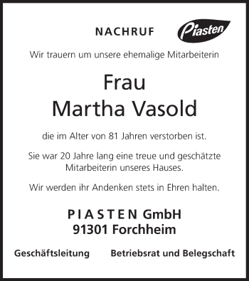 Anzeige von Martha Vasold von MGO