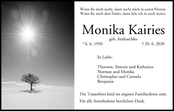 Anzeige von Monika Kairies von MGO