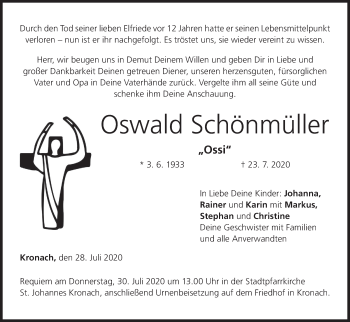 Anzeige von Oswald Schönmüller von MGO