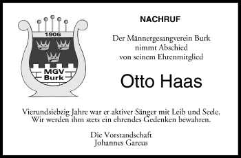 Anzeige von Otto Haas von MGO