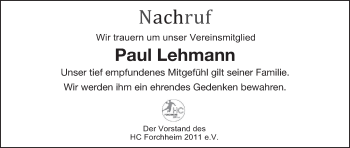 Anzeige von Paul Lehmann von MGO