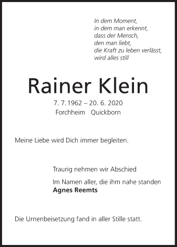 Anzeige von Rainer Klein von MGO