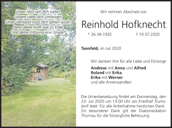 Anzeige von Reinhold Hofknecht von MGO