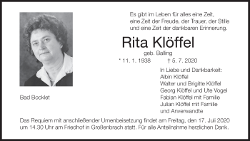 Anzeige von Rita Klöffel von MGO