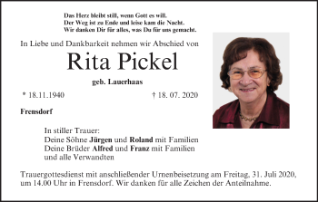 Anzeige von Rita Pickel von MGO