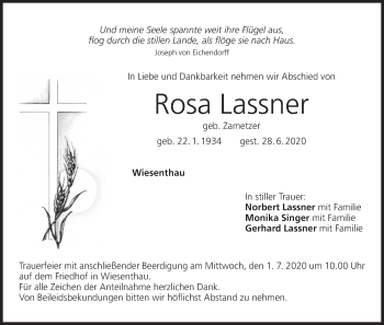 Anzeige von Rosa Lassner von MGO