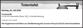 Anzeige von Totentafel vom 20.07.2020 von MGO