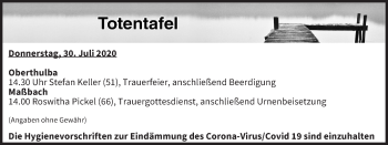 Anzeige von Totentafel vom 30.07.2020 von MGO