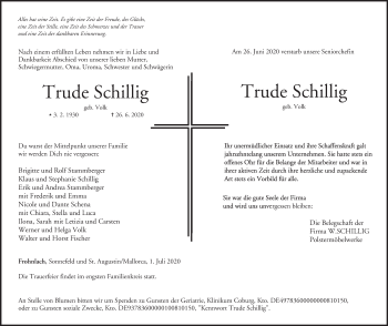 Anzeige von Trude Schillig von MGO
