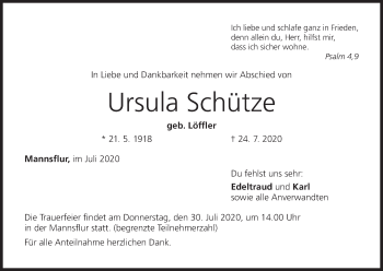 Anzeige von Ursula Schütze von MGO