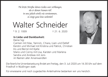 Anzeige von Walter Schneider von MGO