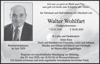 Anzeige von Walter Wohlfahrt von MGO