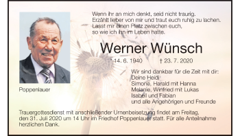Anzeige von Werner Wünsch von MGO