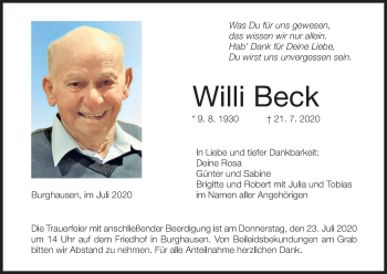 Anzeige von Willi Beck von MGO