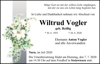 Anzeige von Wiltrud Vogler von MGO
