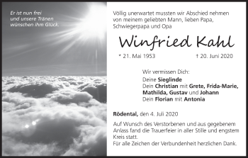 Anzeige von Winfried Kahl von MGO