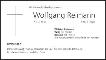 Anzeige von Wolfgang Reimann von MGO