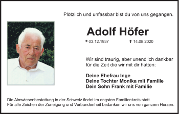 Anzeige von Adolf Höfer von MGO