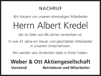 Anzeige von Albert Kredel von MGO