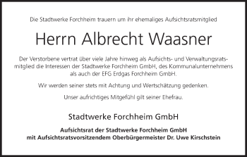 Anzeige von Albrecht Waasner von MGO