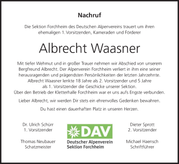 Anzeige von Albrecht Waasner von MGO