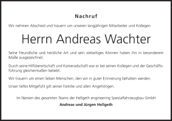 Anzeige von Andreas Wachter von MGO