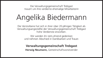 Anzeige von Angelika Biedermann von MGO