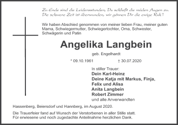 Anzeige von Angelika Langbein von MGO