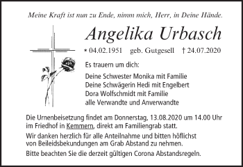 Anzeige von Angelika Urbasch von MGO