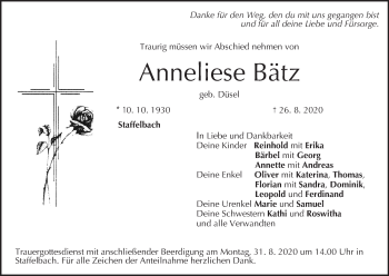 Anzeige von Anneliese Bätz von MGO