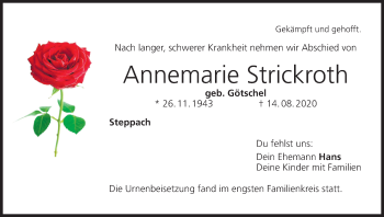 Anzeige von Annemarie Strickroth von MGO