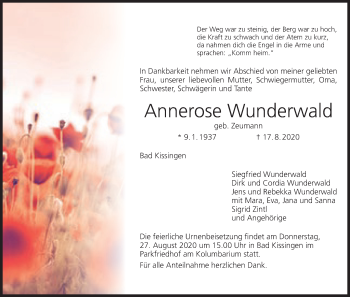 Anzeige von Annerose Wunderwald von MGO