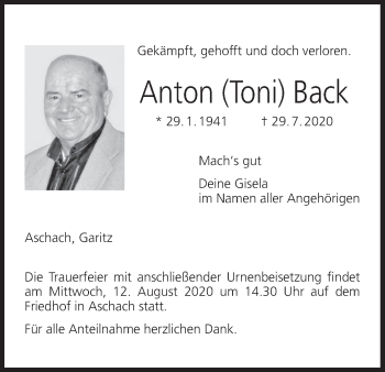 Anzeige von Anton Back von MGO