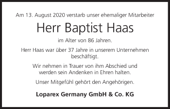 Anzeige von Baptist Haas von MGO
