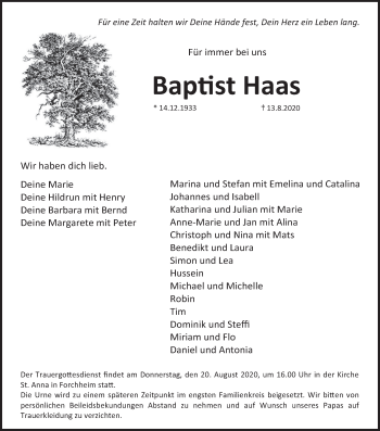 Anzeige von Baptist Haas von MGO