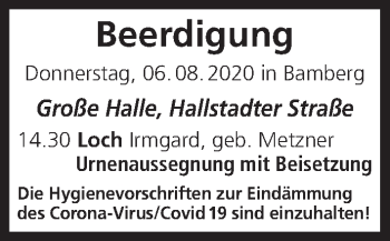 Anzeige von Beerdigungen vom 06.08.2020 von MGO