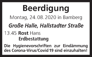 Anzeige von Beerdigungen vom 24.08.2020 von MGO