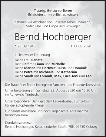Anzeige von Bernd Hochberger von MGO