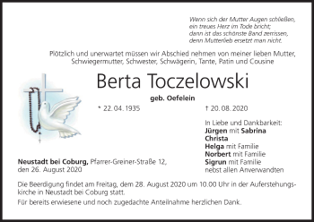 Anzeige von Berta Toczelowski von MGO